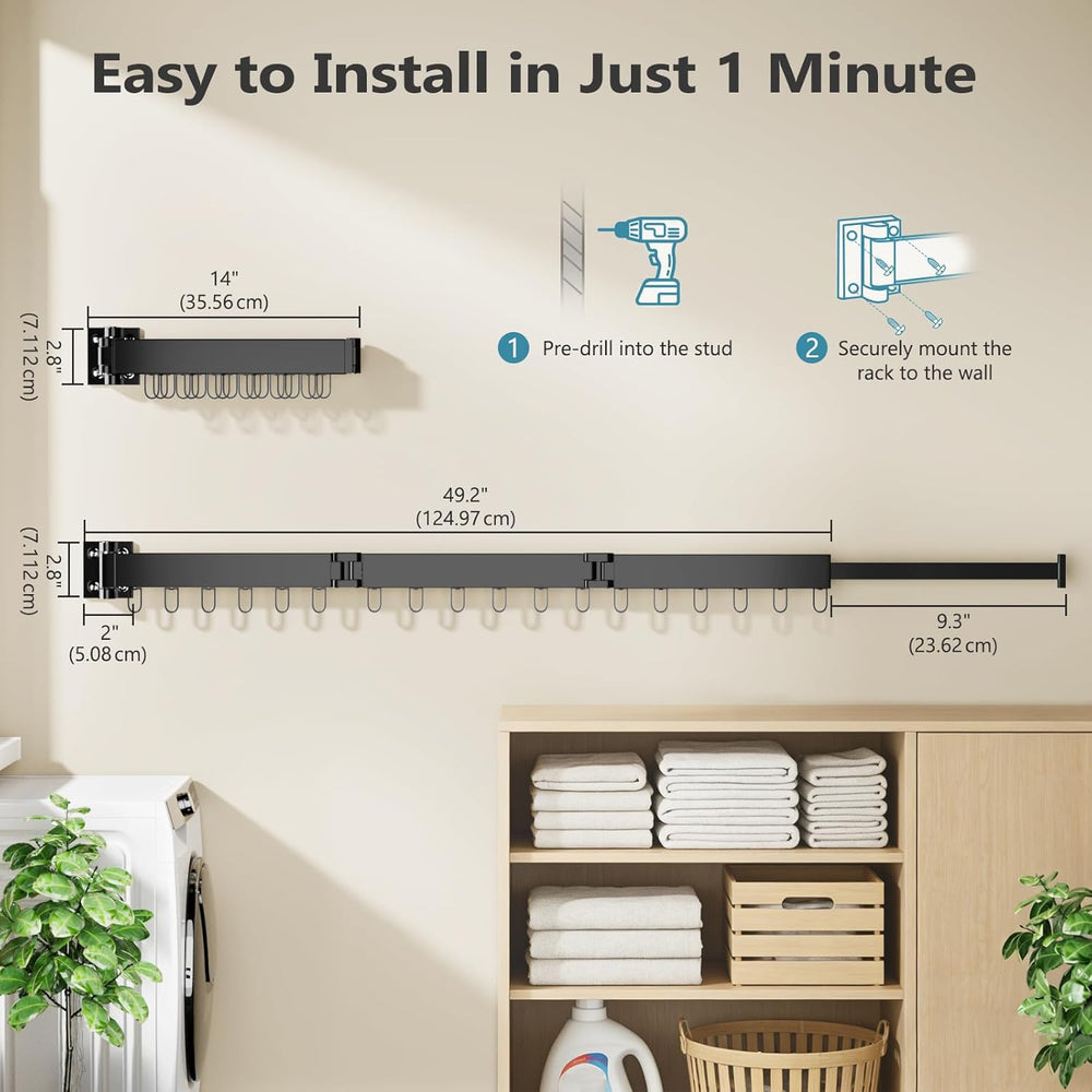 JAUREE Clothes Drying Rack Wall Mounted, Space-Saving Drying Rack Clothing, C...