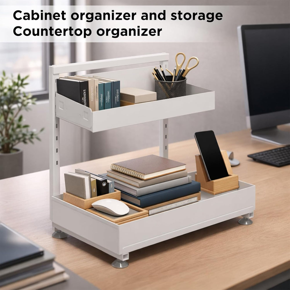 Under Sink Organizer Bathroom Kitchen: 2 Pack 2 Tier Metal Under Cabinet Stor...