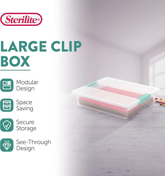 Sterilite 24-Pack Clip Box, Stackable Clear Plastic Bins
