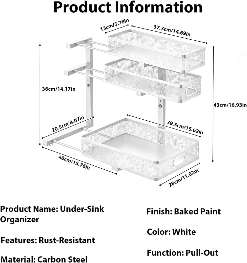 2 Pack Under Sink Organizer, 3-Tier Pull Out Kitchen Cabinet Organizer
