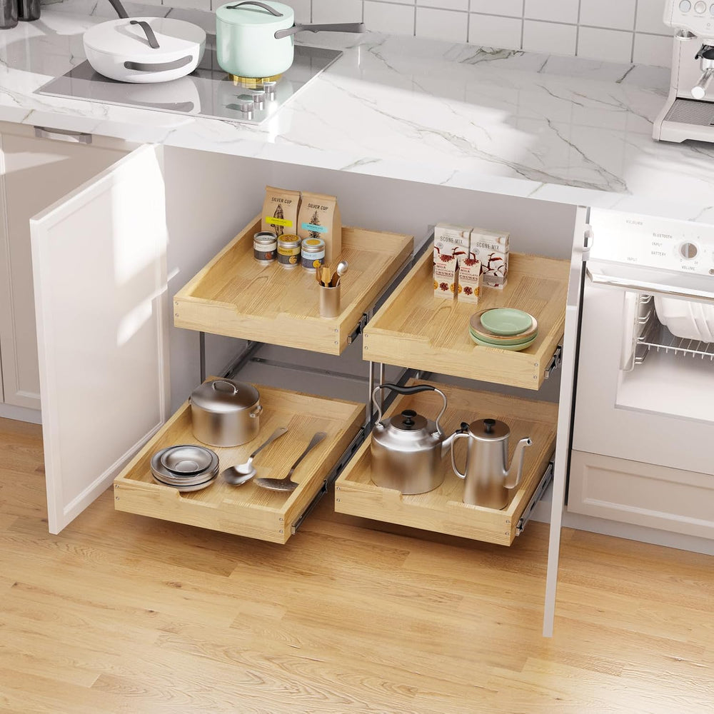 Sikarou Wood Pull Out Cabinet Organizer 2 Tie 11" W x 21" D for 12&...