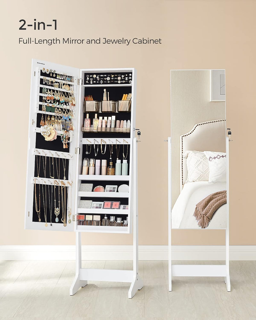 SONGMICS LED Jewelry Cabinet Standing, Lockable Armoire