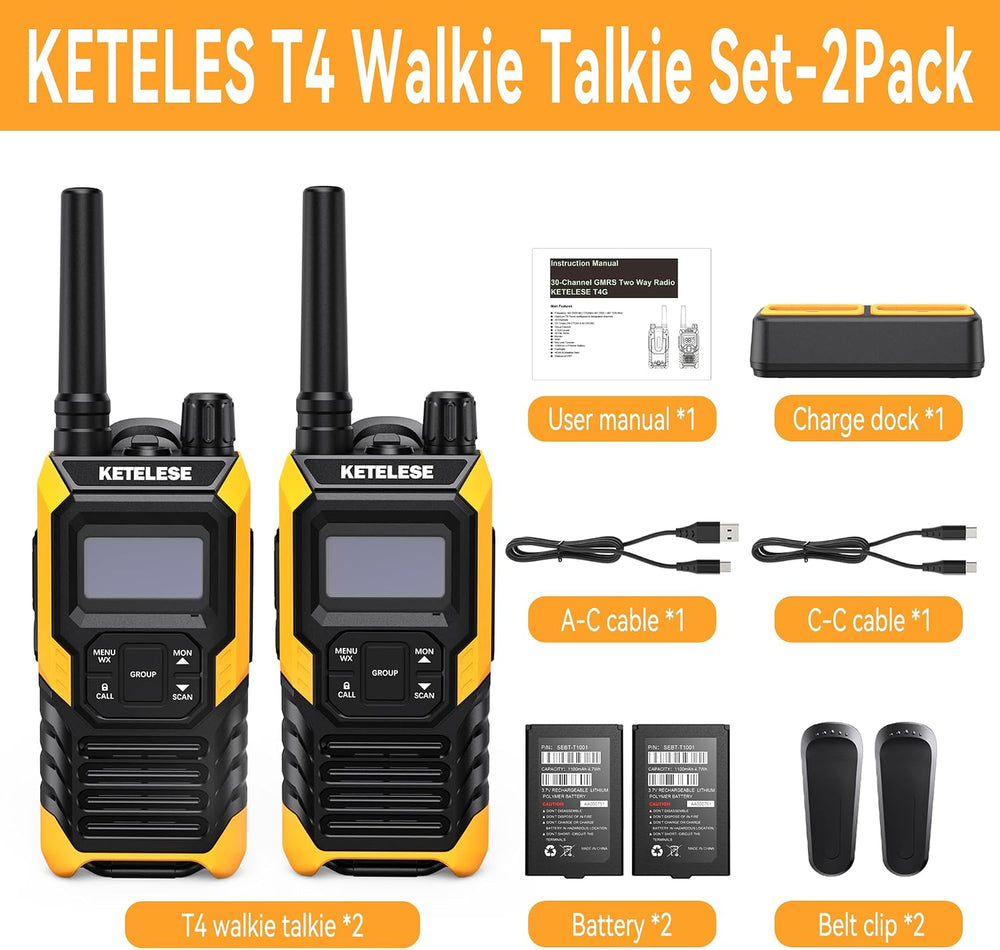KETELESE T4 Heavy Duty Walkie Talkies FRS, 2 Way Radio Long Range