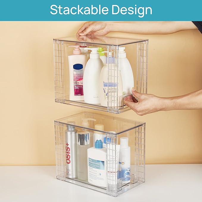 Vtopmart 2 Pack Clear Stackable Storage Drawers, 9.7" High Plastic Organ...