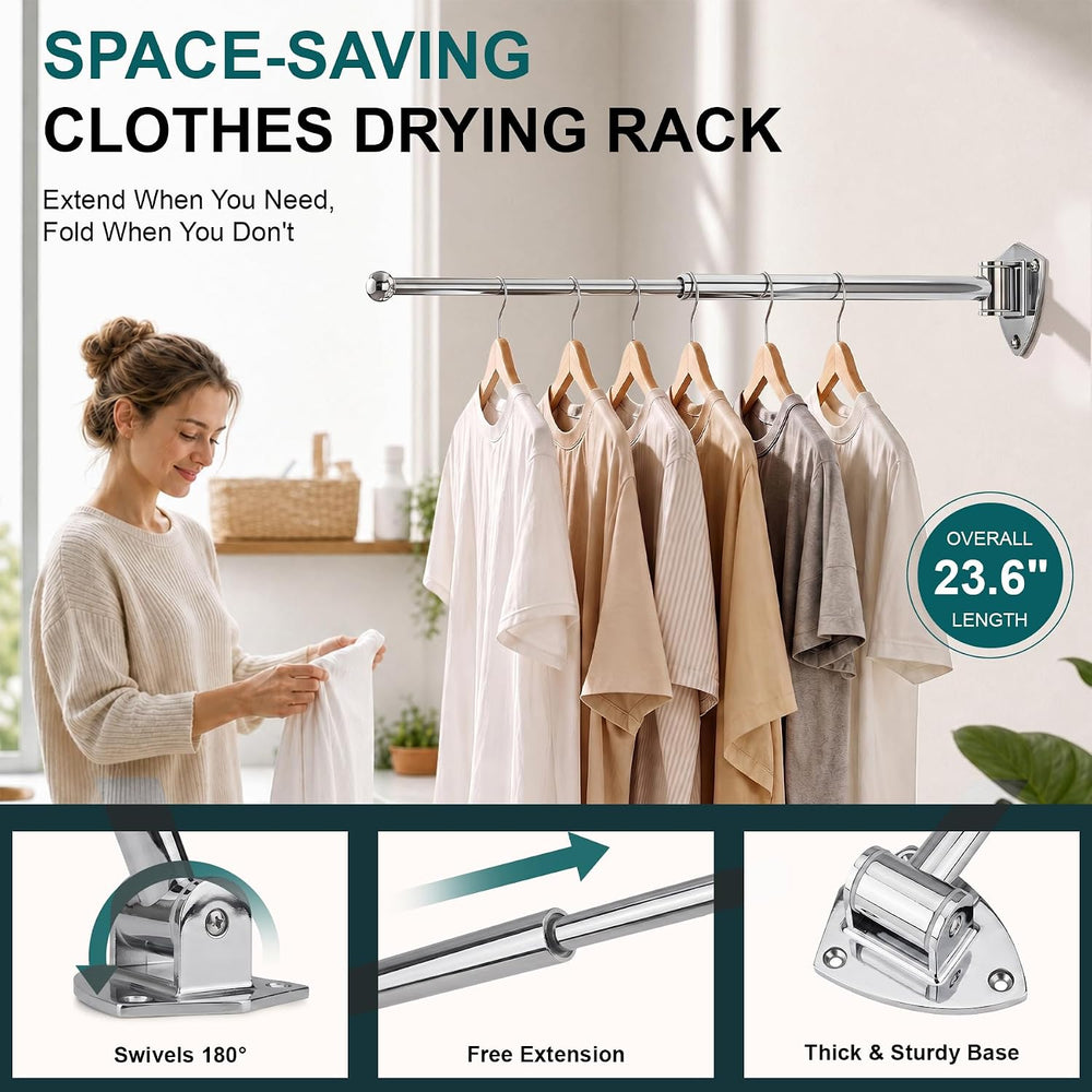 Wall Mounted Drying Rack, Foldable & Pull-Out Clothes Hanger (Chrome, 14 ...