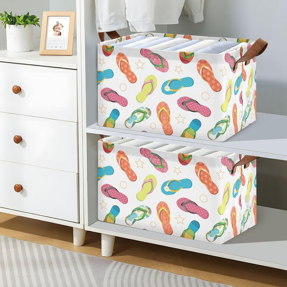Beach Star Flip Flops Summer Slipper Storage Bins for Shelves with Labels&amp...