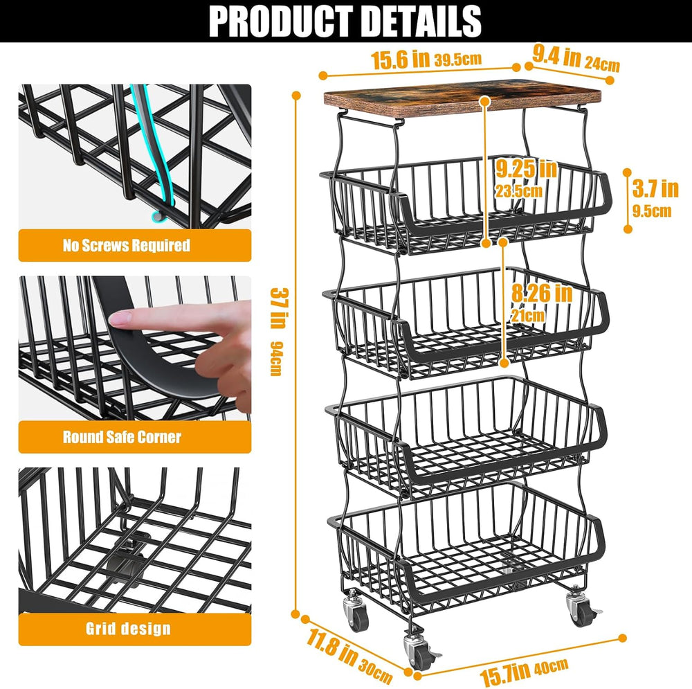 Gsiekare 5 Tier Fruit and Vegetable Basket for Kitchen with Wheels
