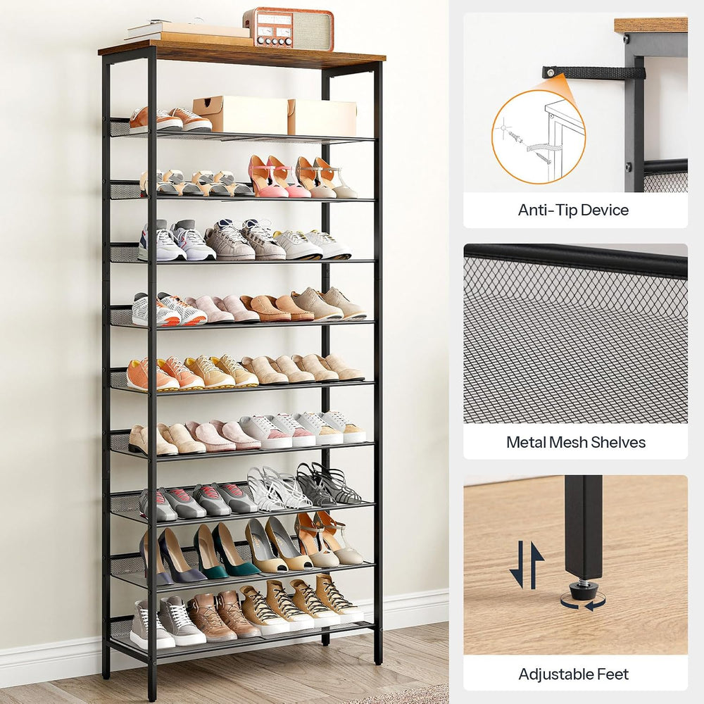HOOBRO Shoe Rack for Entryway, 10-Tier Shoe Shelf, Large Capacity Shoe Storag...