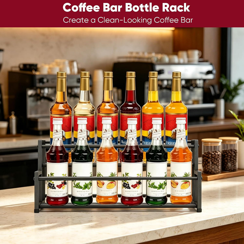 Expandable 2‑Tier Coffee Syrup Rack, Adjustable Syrup Organizer Holds 6-12 Bo...