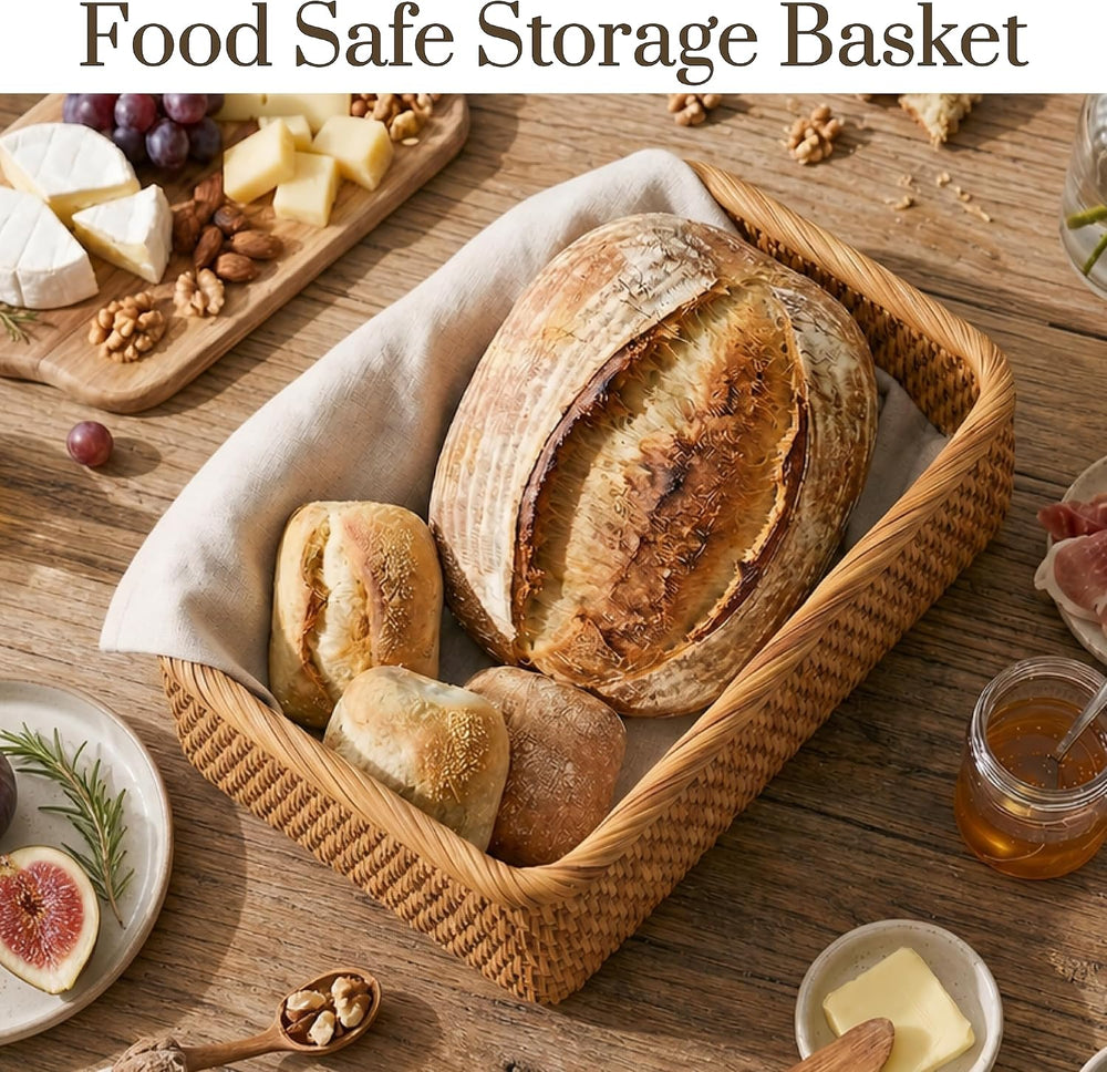 Yangqihome Natural Rattan Storage Baskets, Rectangular Woven Fruit Baskets, D...