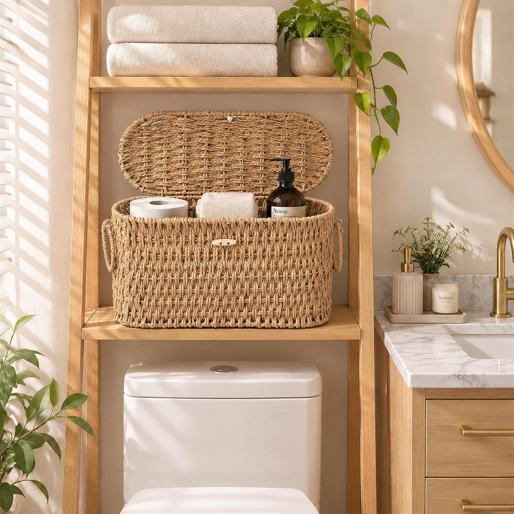 Endymion Wicker Toilet Paper Basket with Lid, Rattan Toilet Paper Storage