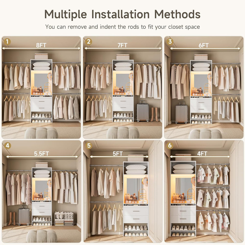 W4 Closet System with Stepless Dimmable LED Light & Glass Mirror
