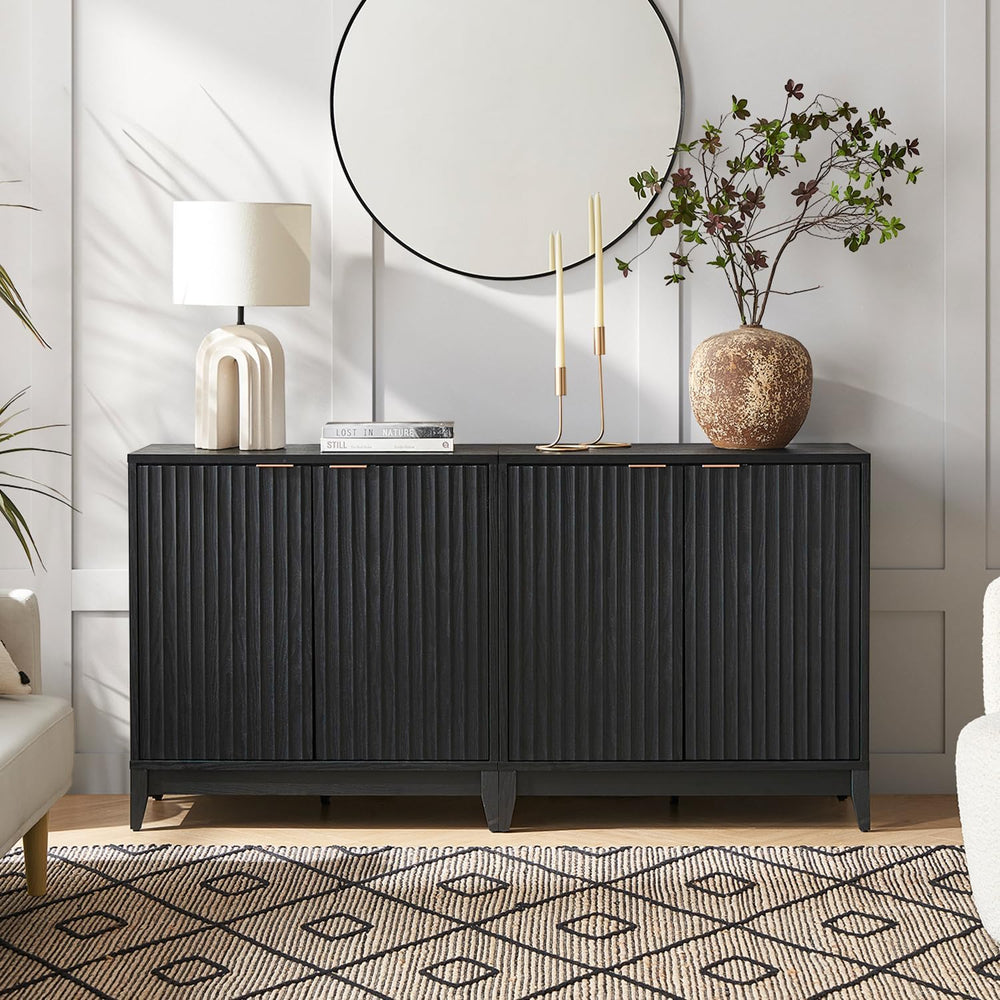 mopio Brooklyn Fluted Storage Cabinet, Modular Accent Buffet Sideboard with A...