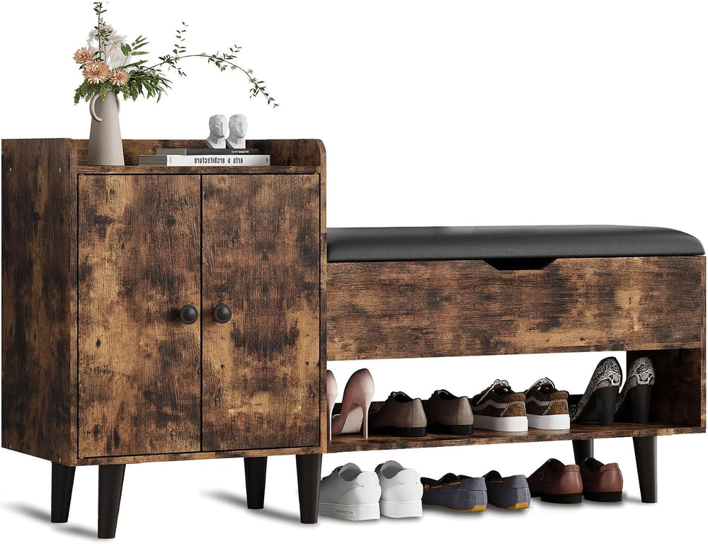 ZOPEND 50" Entryway Shoe Bench with Hidden Storage,Shoe Organizer Storag...