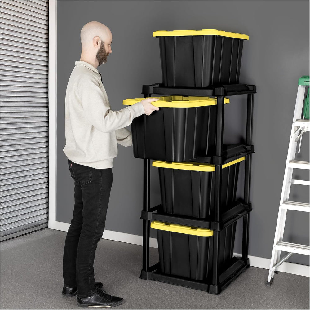 Sterilite 4-Tier Tote Rack with 4-Pack 27 Gallon Industrial Storage Totes