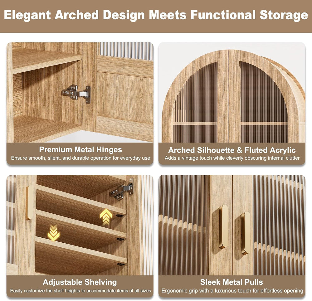 4-Tier Arched Bathroom Wall Cabinet with Adjustable Wood Shelves, Over the To...