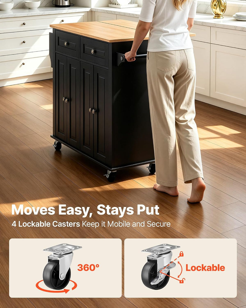 VEVOR Kitchen Island Cart with Storage, 43.58 in Wide Mobile Rolling Storage ...