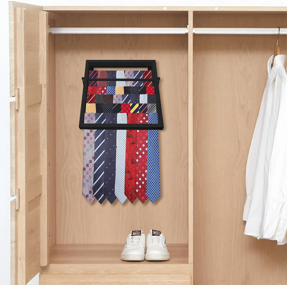 Tie Rack Wall Mounted, Adjustable Angle Tie Organizer for 60 Ties & Scarves