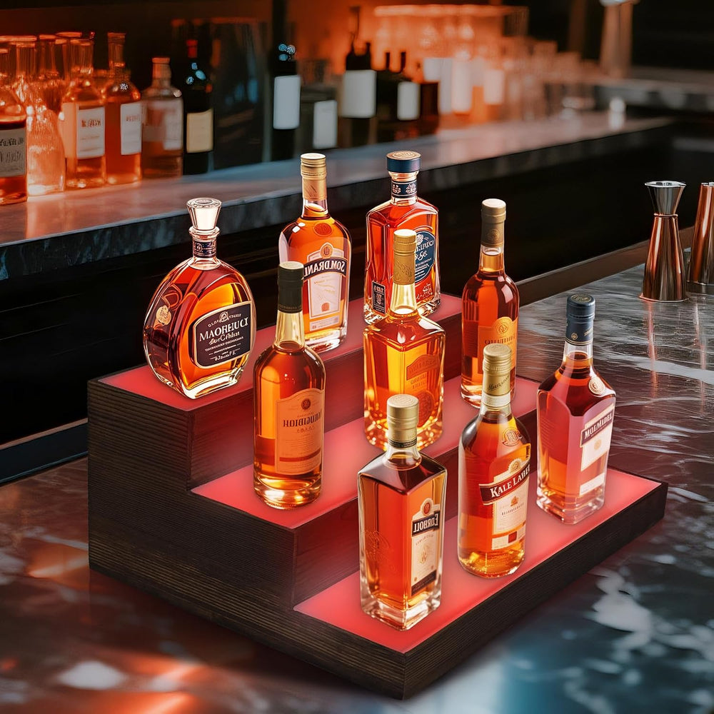 3 Tier Wine Rack with Light LED Liquor Bottle Display Case Acrylic Illuminate...