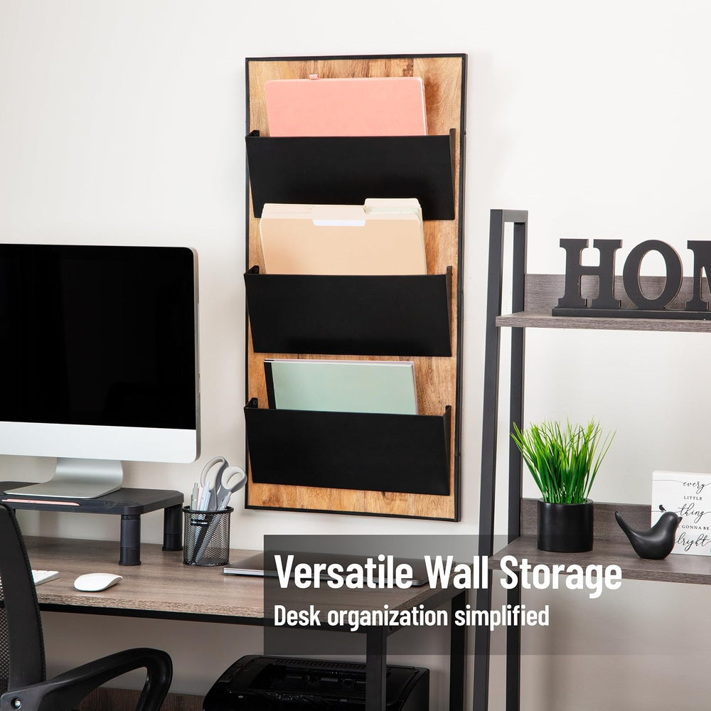 Mind Reader 3-Tier Wall-Mounted File Organizer, Wood and Metal Vertical Rack ...
