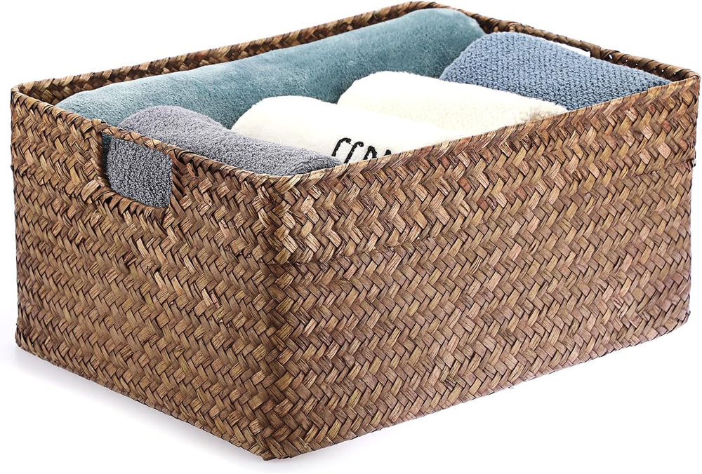 Hipiwe Seagrass Storage Baskets Bin for Shelf, X-Large Woven Wicker Basket