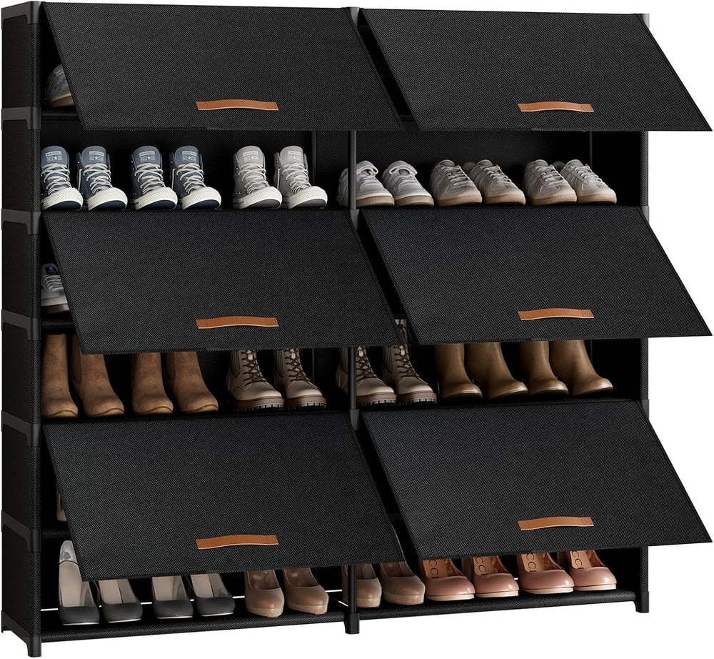 2 by 7 Tier Shoe Cabinet, 42-Pair Storage for Closet, Black