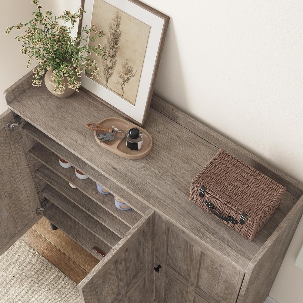 ComfyCorner Shoe Cabinet with 3 Doors, Shoe Rack for Entryway, Washed Gray