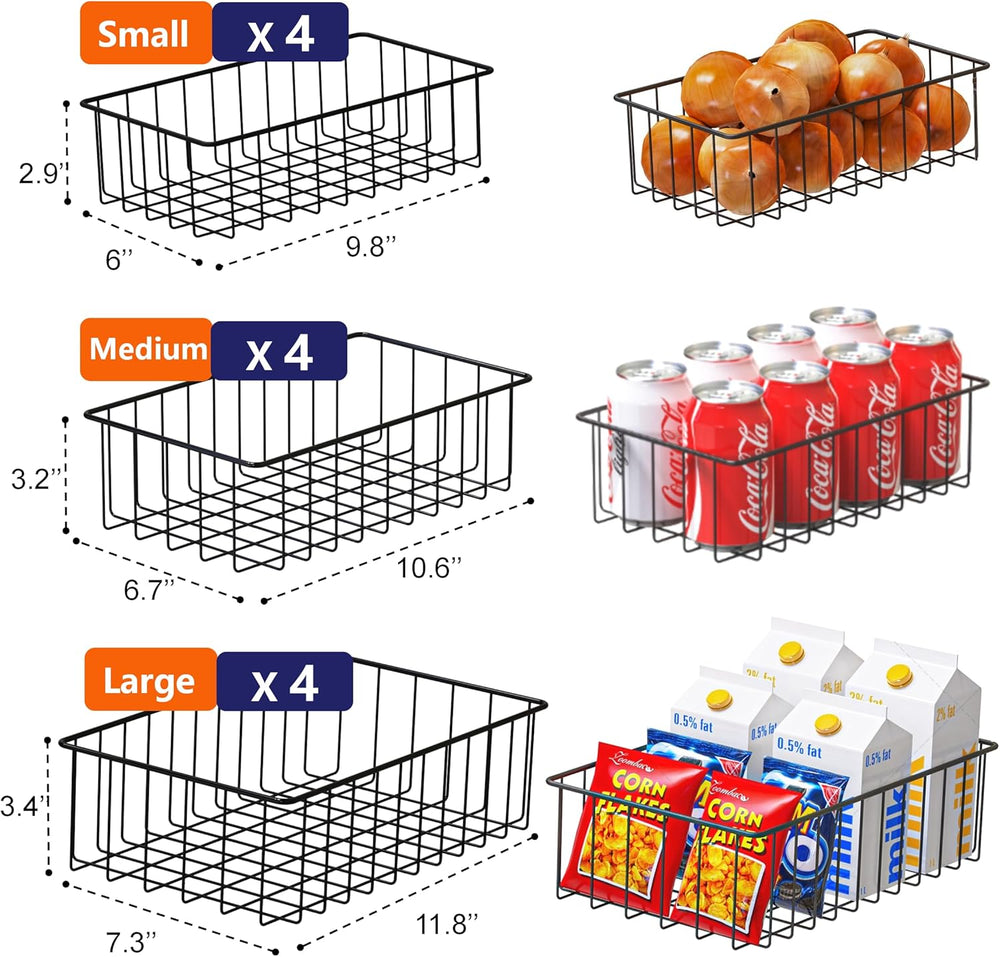Joben Oligey 12 PACK (3 Szie) Small Wire Storage Baskets for Organizing,Pantr...