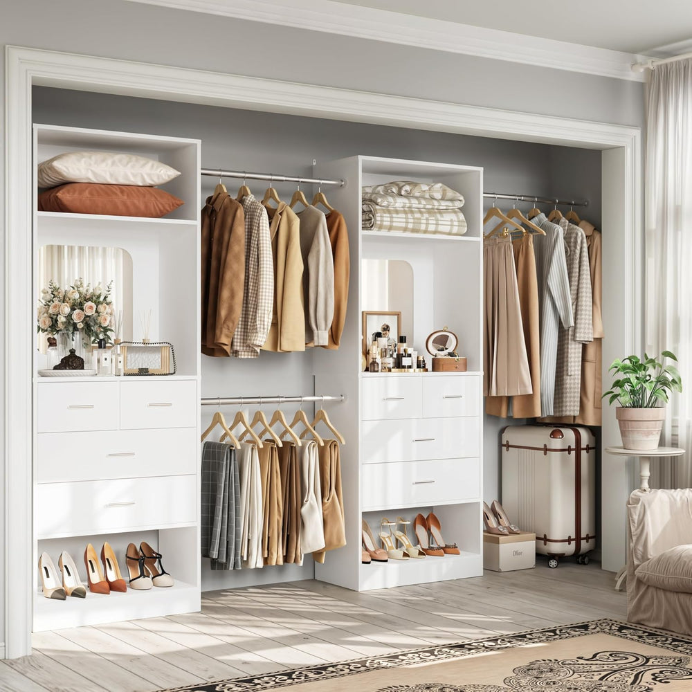 Unikito 6-14FT Walk in Closet Systems with 8 Drawers and Mirror, White