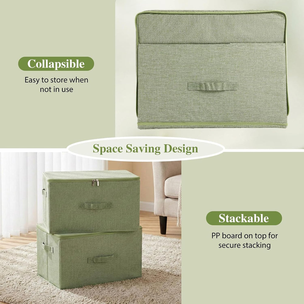 ANMINY Fabric Storage Bins with Zipper Lids, 15"x10"x6", Green...