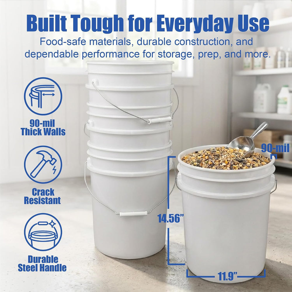 ePackageSupply 5 Gallon Bucket - Food Grade w/Lid BPA-Free, White/Orange, 3