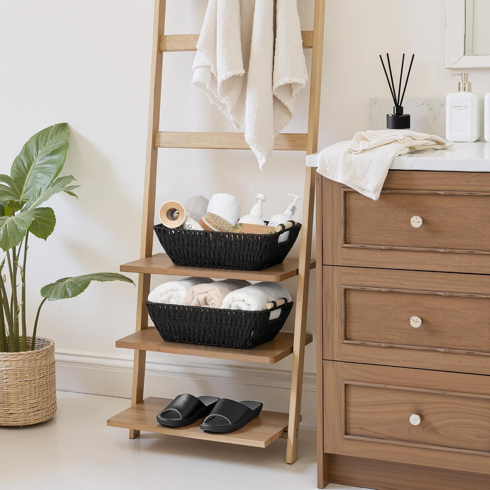 StorageWorks Wicker Storage Baskets for Shelves, 2 Pack Black Wicker Basket
