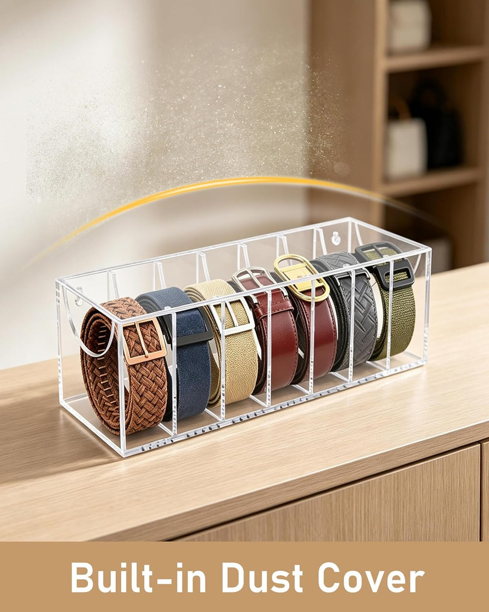 Belt Organizer, 7-Tier Acrylic with Dust Cover, for Closet, Clear