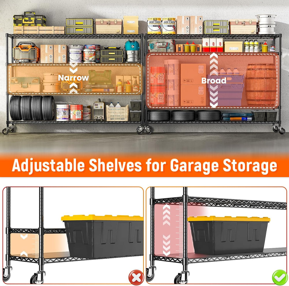 60" W Storage Shelves Wire Shelving with Wheels, Heavy Duty Metal Garage...
