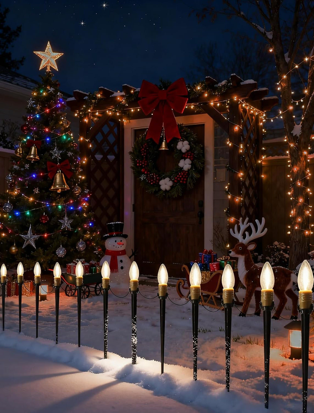38.5FT Christmas Pathway Lights Outdoor, 25PK LED C26 Yard Stake Lights