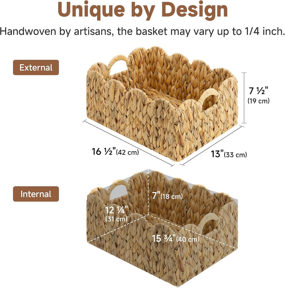 StorageWorks Wicker Baskets, Large Scalloped Baskets, Water Hyacinth