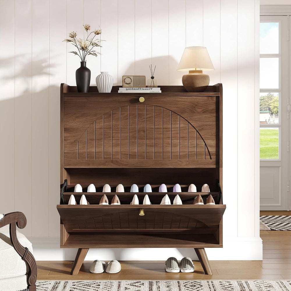 Decofy 37.6” Shoe Cabinet with 2 flip-Down Drawers, 3 Adjustable Levels, Suit...
