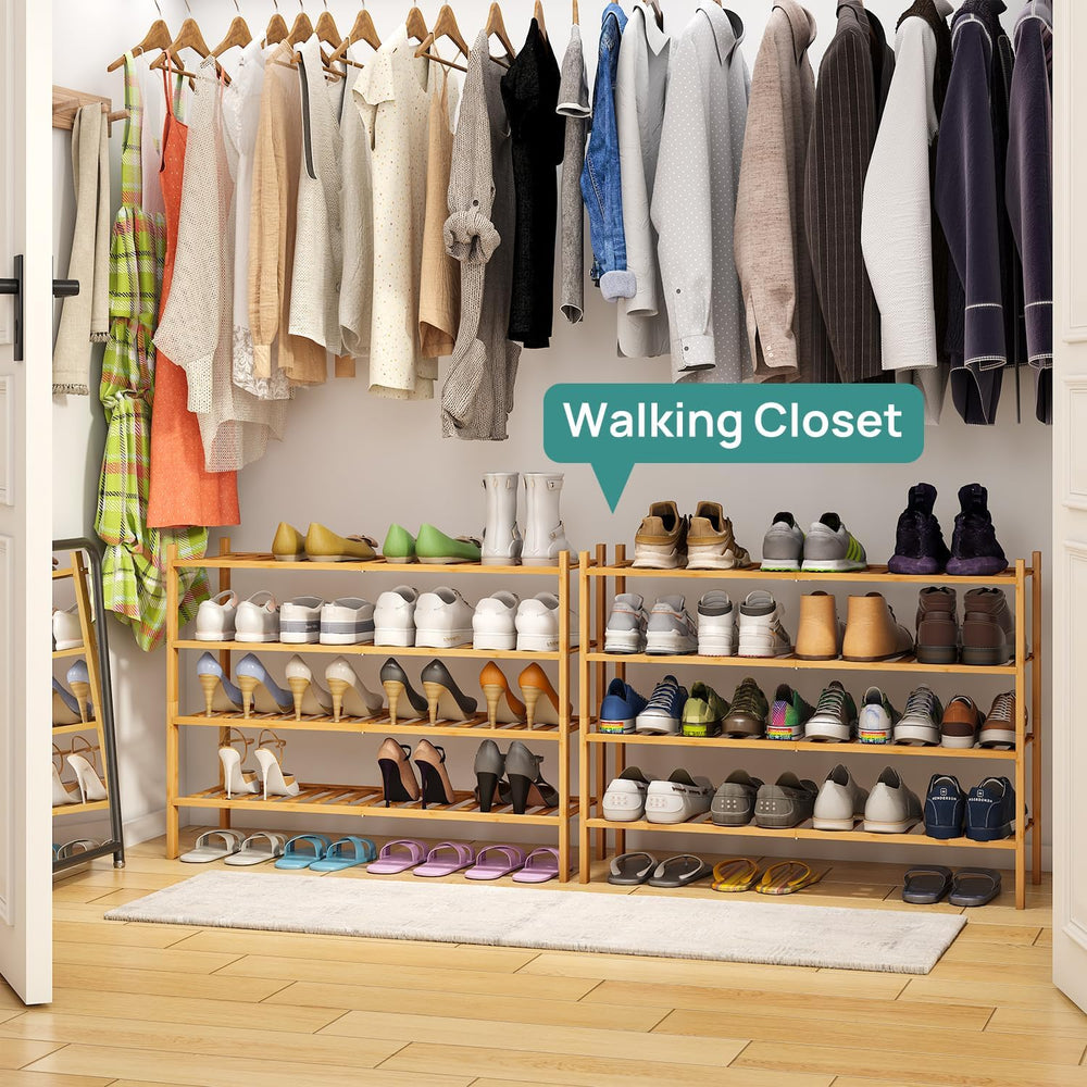 viewcare Shoe Rack, 4-Tier Long Shoe Rack for Entryway, Bamboo Wood Shoe Shel...