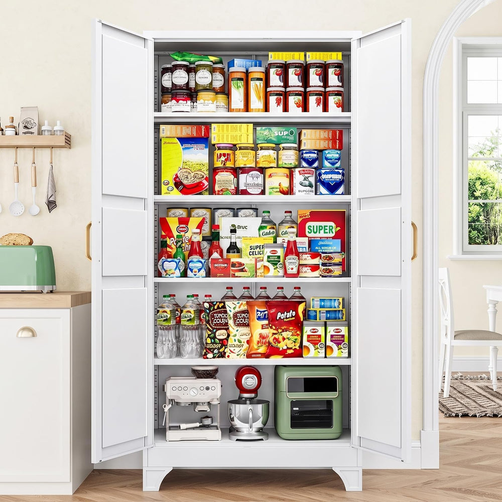 75" H Metal Storage Cabinet with 2 Doors and 4 Shelves,Tall Kitchen Pant...