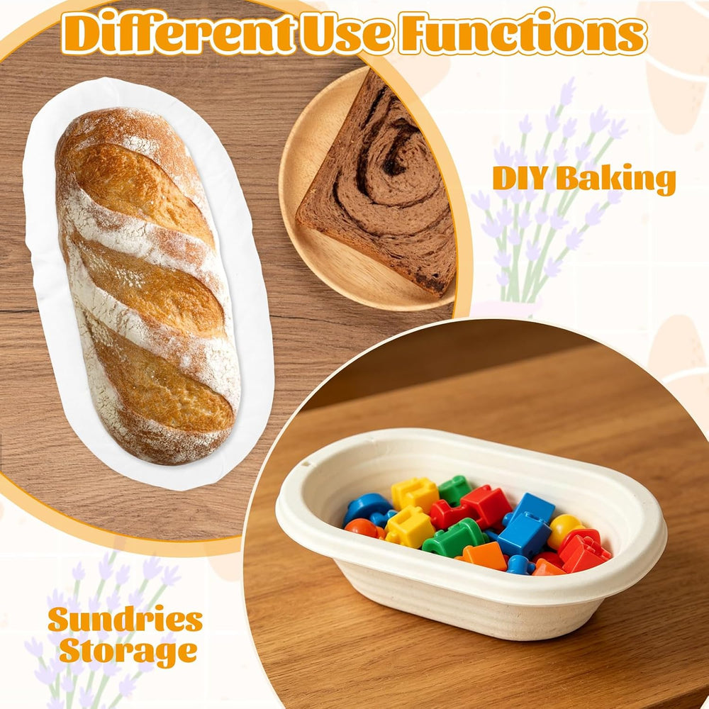 6 PCS 10 Inch Sourdough Proofing Basket with Removable Liner Cloth Oval Bread...