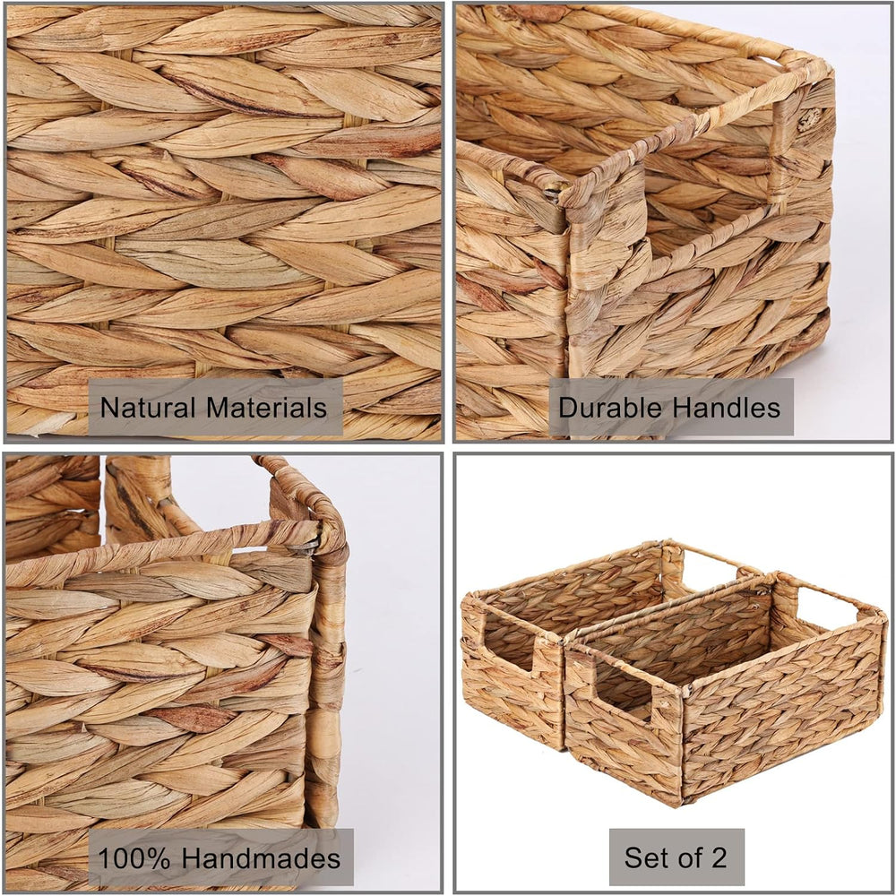 Wicker Storage Basket, Set of 2 Hand-Woven Storage Baskets for Organizing, Sm...
