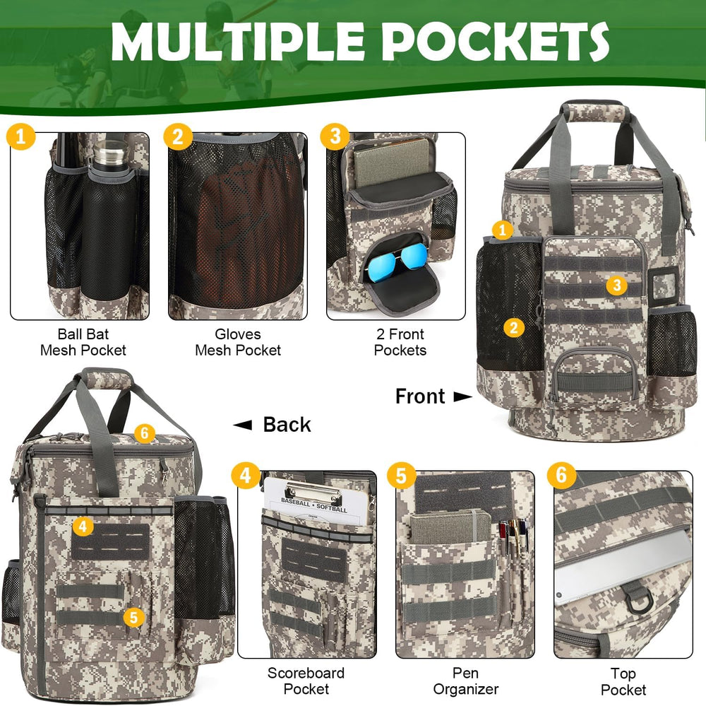 Baseball Bucket Bag, Softball Coaches Bags Fit 6 Gallon Buket