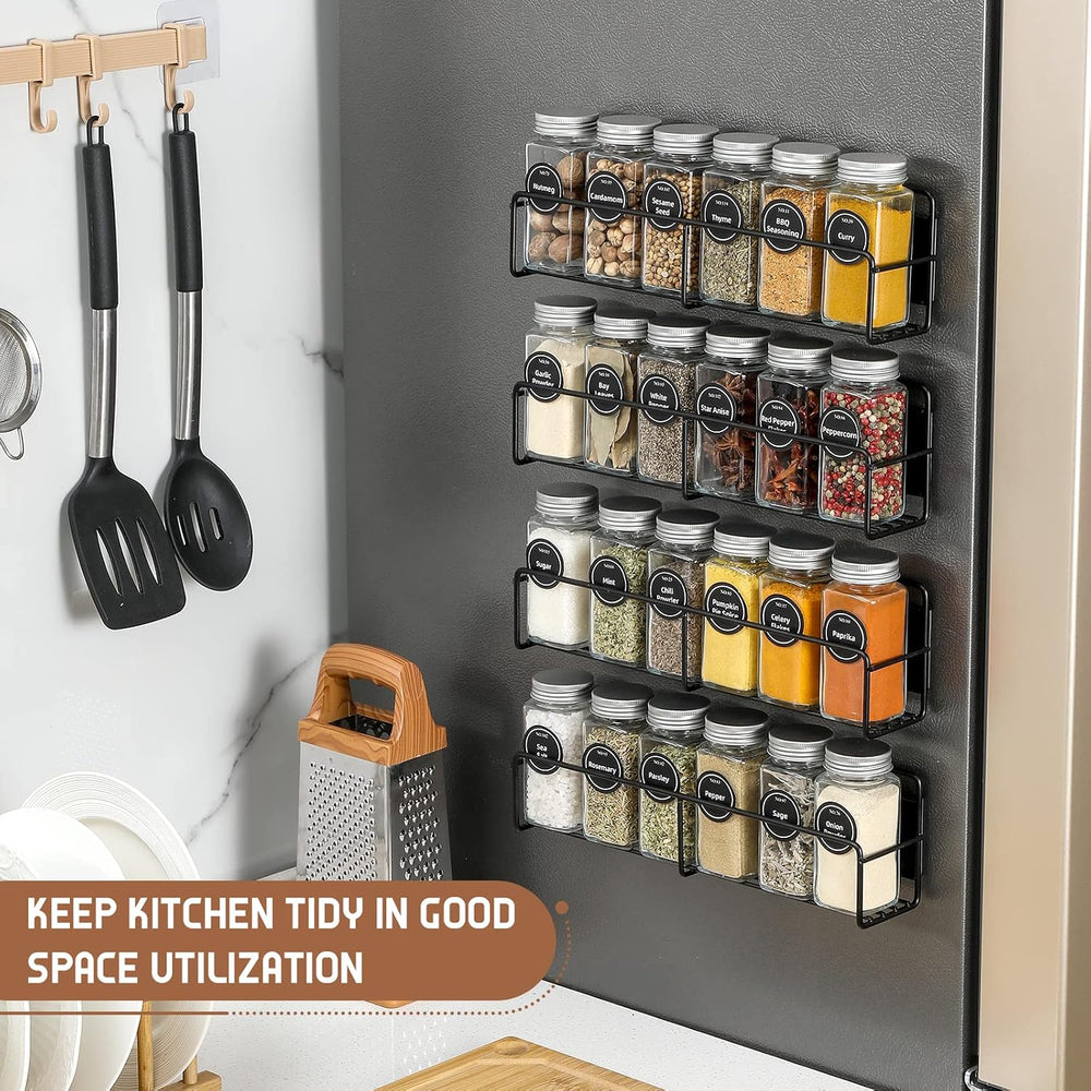 VITEVER Magnetic Spice Rack, 4 Pack, 24 Square Glass Jars with Lids, Quick-Fi...