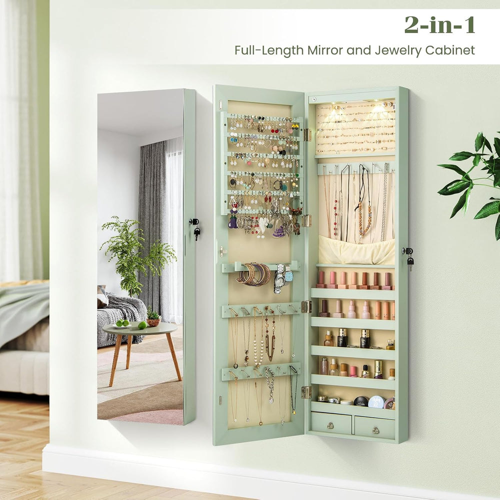 NAFORT 2 LEDs Mirror Jewelry Organizer, 47.5-Inch Borderless Full Length Mirr...