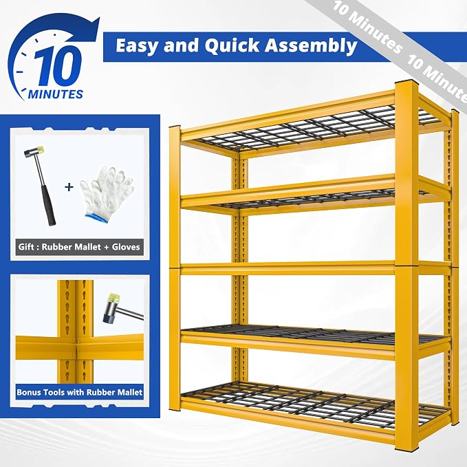 REIBII 72''H Garage Shelving 3010 LBS Storage Shelves Adjustable Meta...