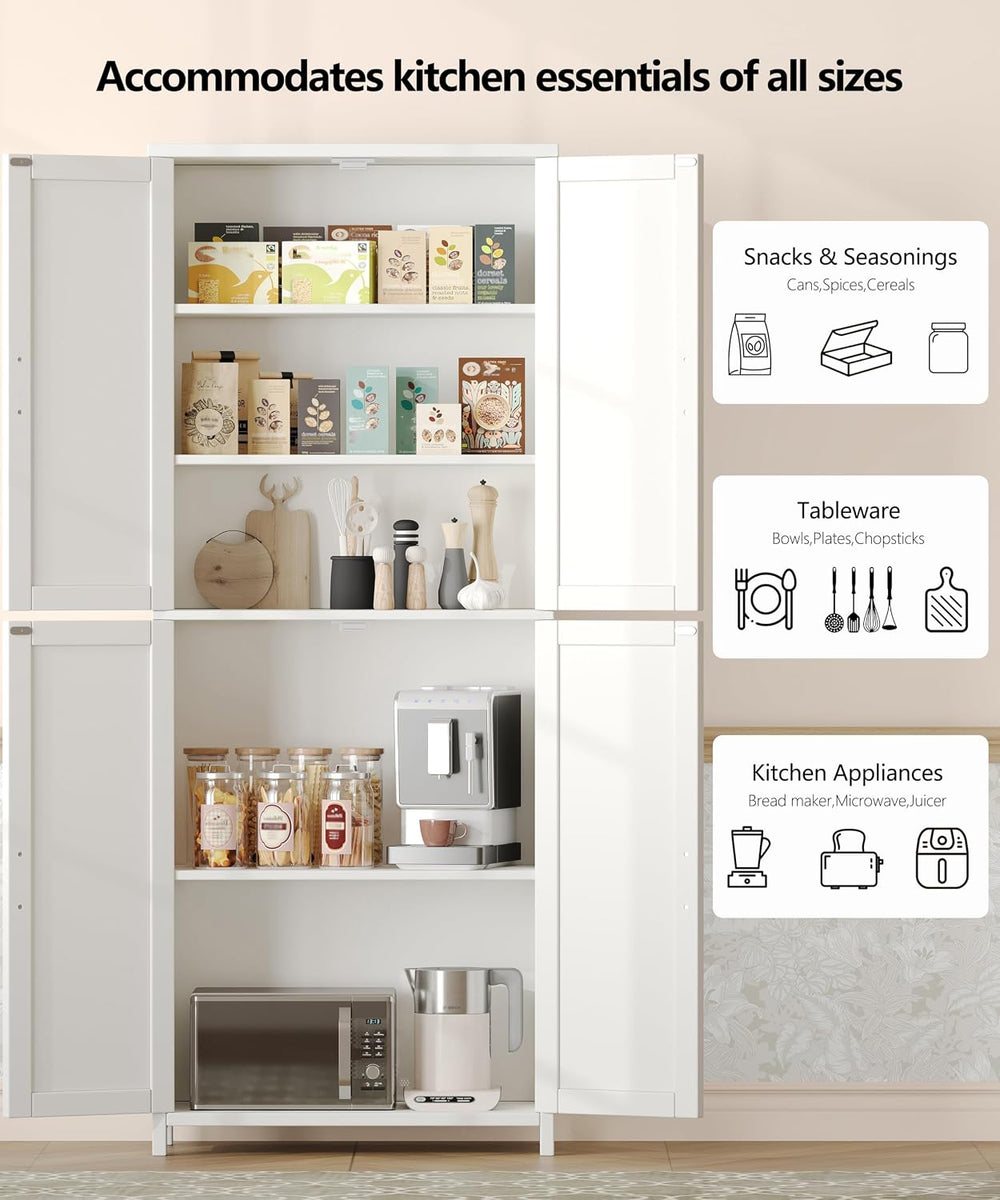 Akxomel 63''H Tall Farmhouse Bathroom Storage Cabinet with 4 Doors White