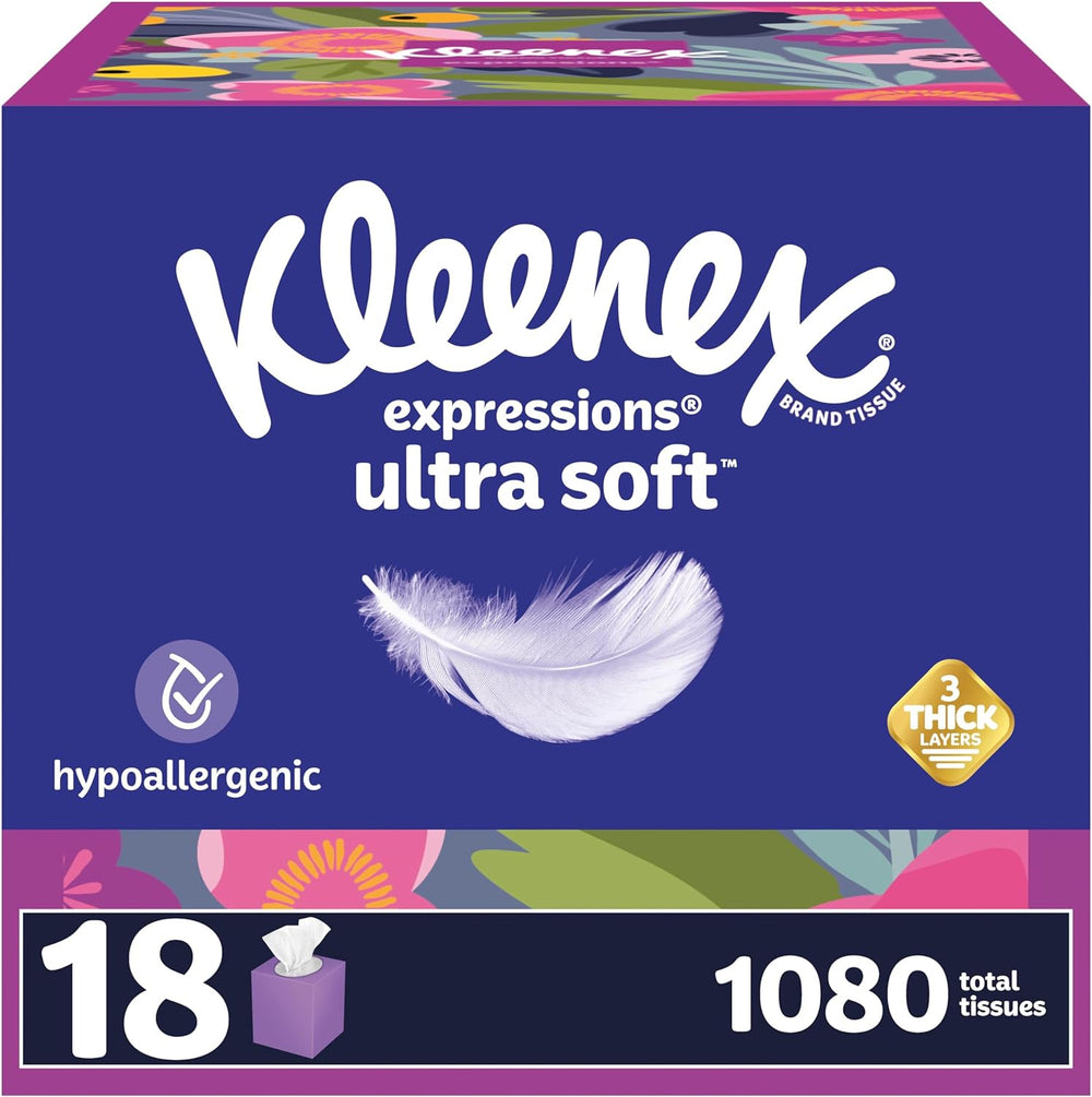 Kleenex Expressions Ultra Soft Facial Tissues, 18 Cube Boxes, 60 Tissues per ...