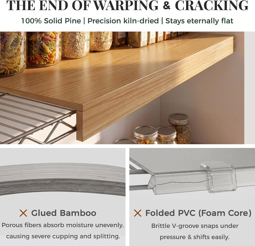 Solid Pine Wire Shelf Covers, 16" D x 24" L, Tool-Free Pantry Rack