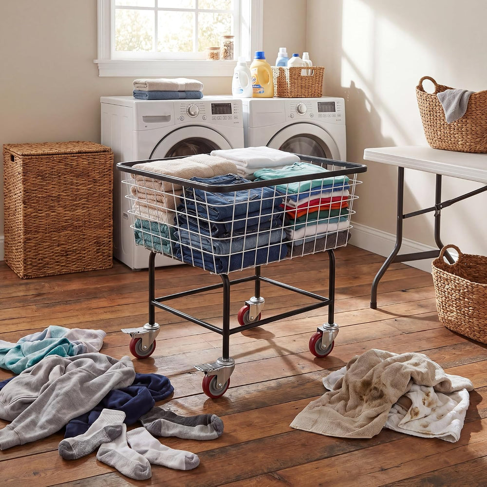 Rolling Laundry Cart with Wheels Holds 4 Washer Loads, Durable Steel