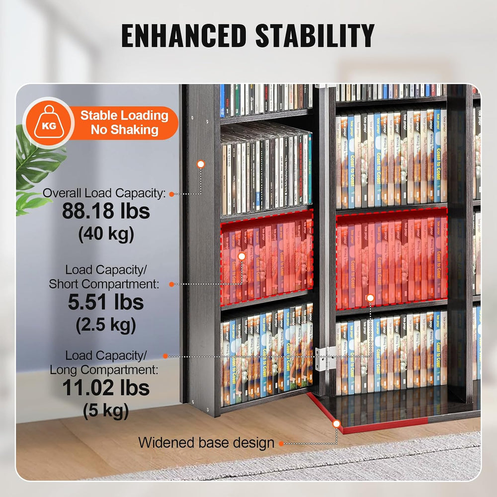 VEVOR Media Storage Cabinet, DVD Cabinet with Adjustable Shelves Espresso